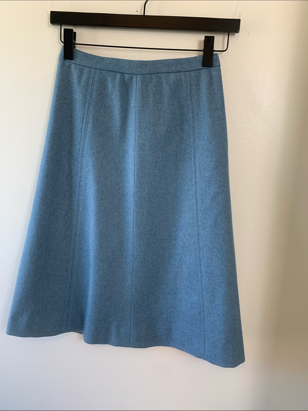 Custom Made 100% Wool Lined Light Blue A-Line Skirt Tailored Quality